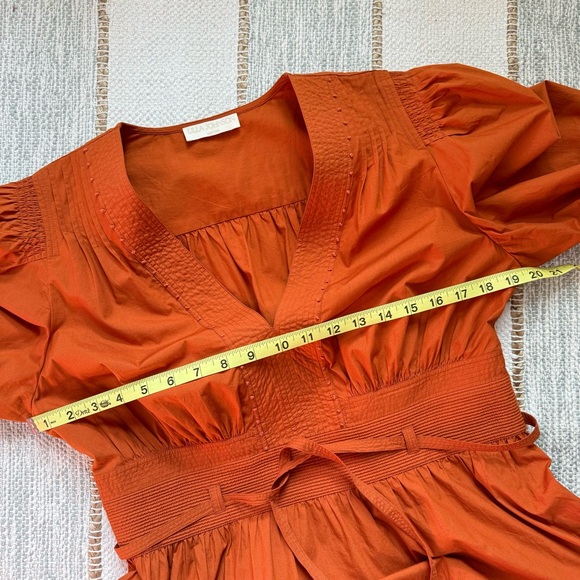 Ulla Johnson Rosalind Saffron Burnt Orange Long Puff Sleeves Mini Dress Size 10 - Picture 8 of 14